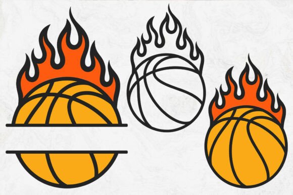 Baksetball Svg, Basketball with Flames: Graphics for Crafts